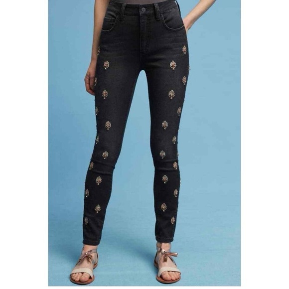 Pilcro and the Letterpress Black Jeweled Jeans Black Script 31 - Picture 1 of 12